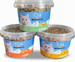 Scoochie Pet Variety Pack Catnip Chicken & Tuna Filled Crunchy Cat Treats, 8.8-oz tub, 3 count