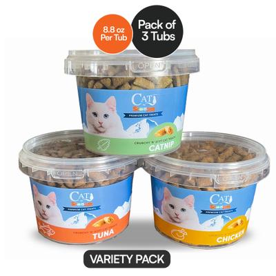 Show full view: Scoochie Pet Variety Pack Catnip Chicken & Tuna Filled Crunchy Cat Treats, 8.8-oz tub, 3 count slide 3 of 9