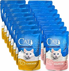 Scoochie Pet Mixed Variety Pack Premium Gravy Salmon & Chicken Stew Wet Cat Food Topping, 3.5-oz pouch, case of 16