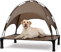 Heeyoo Elevated Dog Bed with Canopy, Brown, Large