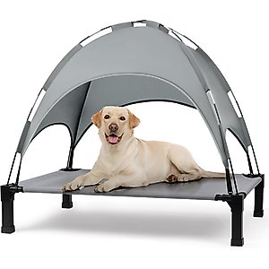 Heeyoo Elevated Dog Bed with Canopy, Grey, Large