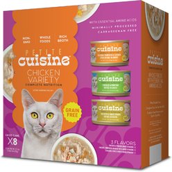 Petite Cuisine Variety Pack Chicken Entrees Grain-Free Wholefoods Wet Cat Food, 2.8-oz can, case of 8