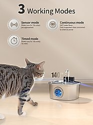 Voluas Wireless Battery Operated Automatic Dog Water Dispenser with Quiet Pump & Stainless Cat Water Fountain, Silver, 3.2-liter slide 2 of 8