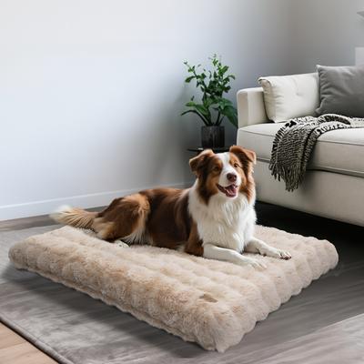 Show full view: BingoPaw Fluffy Deluxe Plush Dog Bed with Removable Cover, Beige, X-Large slide 8 of 10