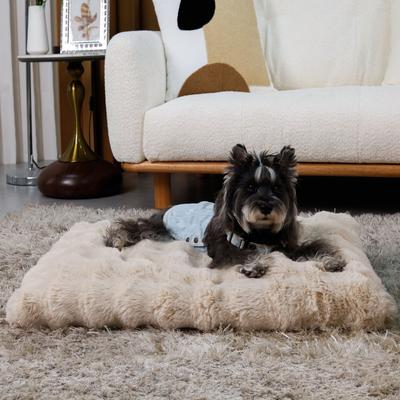 Show full view: BingoPaw Fluffy Deluxe Plush Dog Bed with Removable Cover, Beige, Medium slide 6 of 11