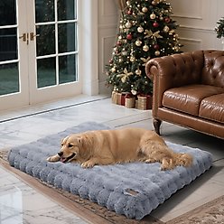 BingoPaw Fluffy Deluxe Plush Dog Bed with Removable Cover, Grey, X-Large