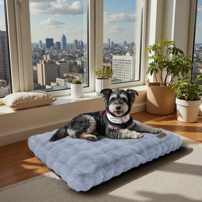 BingoPaw BingoPaw Fluffy Deluxe Plush Dog Bed with Removable Cover, Grey, Large