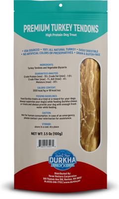 Show full view: Durkha Turkey Tendons Dehydrated Dog Treats, 3.5-oz bag slide 3 of 3