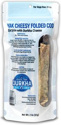 Show full view: Durkha Yak Cheesy Folded Cod Dehydrated Dog Treats, 2-oz bag slide 3 of 3