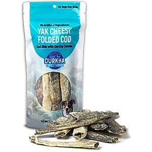 Durkha Yak Cheesy Folded Cod Dehydrated Dog Treats, 2-oz bag