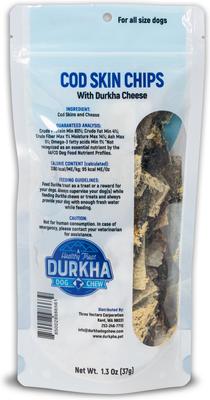 Show full view: Durkha Cod Skin Chips Dehydrated Dog Treats, 1.13-oz bag slide 3 of 4