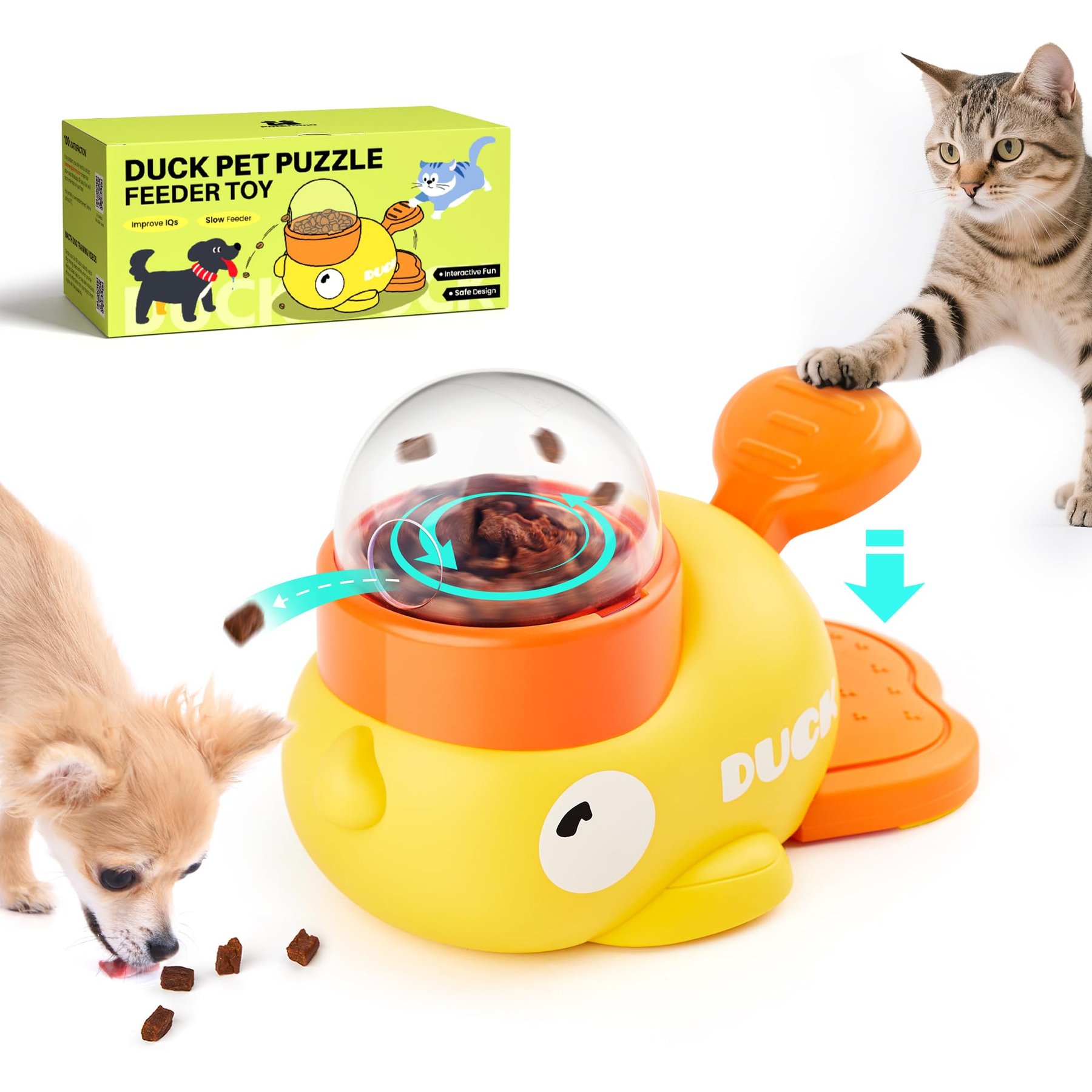 Potaroma Duck Shaped Cat & Dog Toy Treat Dispenser, 8.6-in