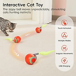 Potaroma Rechargable Automatic Ball Cat Toy with Feather Tail, Orange slide 2 of 6