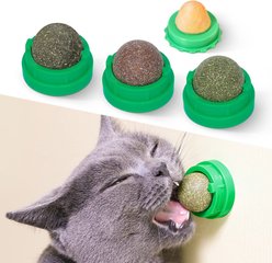 Potaroma Toy Ball Wall Cat Toy with Catnip & Silvervine, Green, 4 count