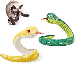 Potaroma Crinkly Snake Cat Toy with Catnip, Green & Yellow, 20-in, 2 count