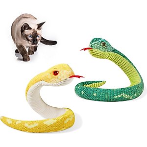 Potaroma Crinkly Snake Cat Toy with Catnip, Green & Yellow, 20-in, 2 count
