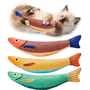 Potaroma Crinkle Fish Cat Toys with Catnip, Multi-color, 9.4-in, 3 count
