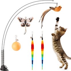 Potaroma Dual Wand Cat Toy with Suction Cup Base & 5 Toy Attachments, Charcoal Base
