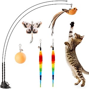 Potaroma Dual Wand Cat Toy with Suction Cup Base & 5 Toy Attachments, Charcoal Base