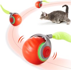 Potaroma Rechargable Automatic Ball Cat Toy with Feather Tail, Orange