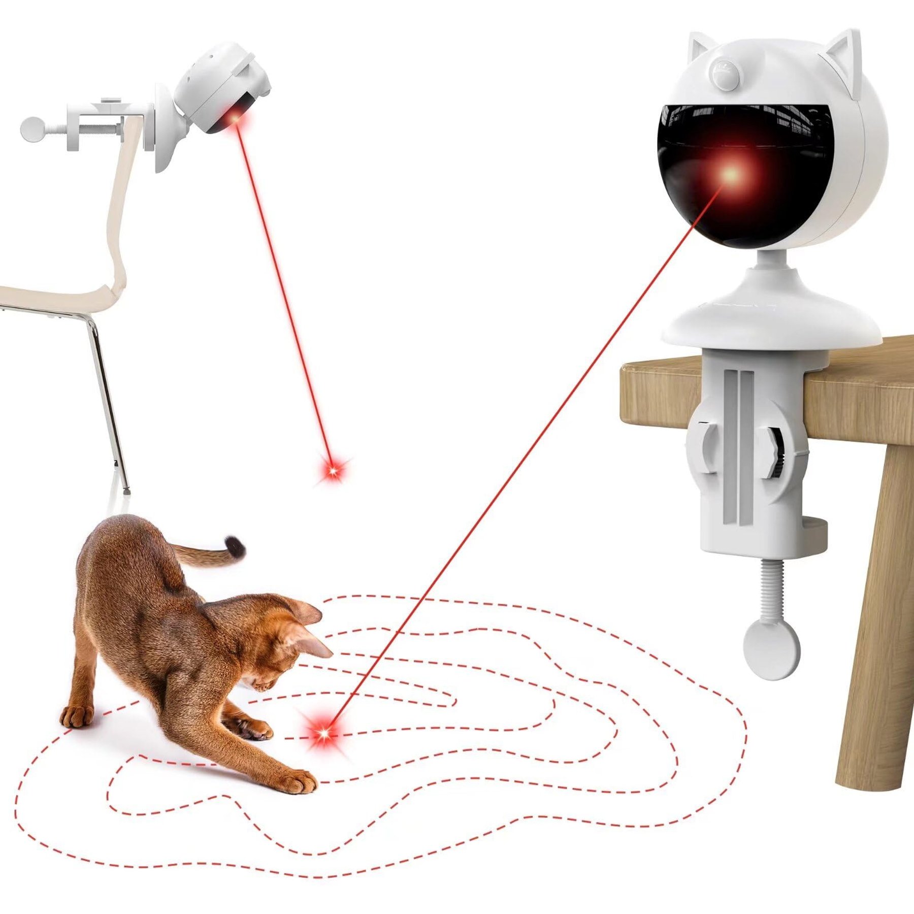 Potaroma Smart Sensor Automatic Lazer Cat Toy with Clamp, White