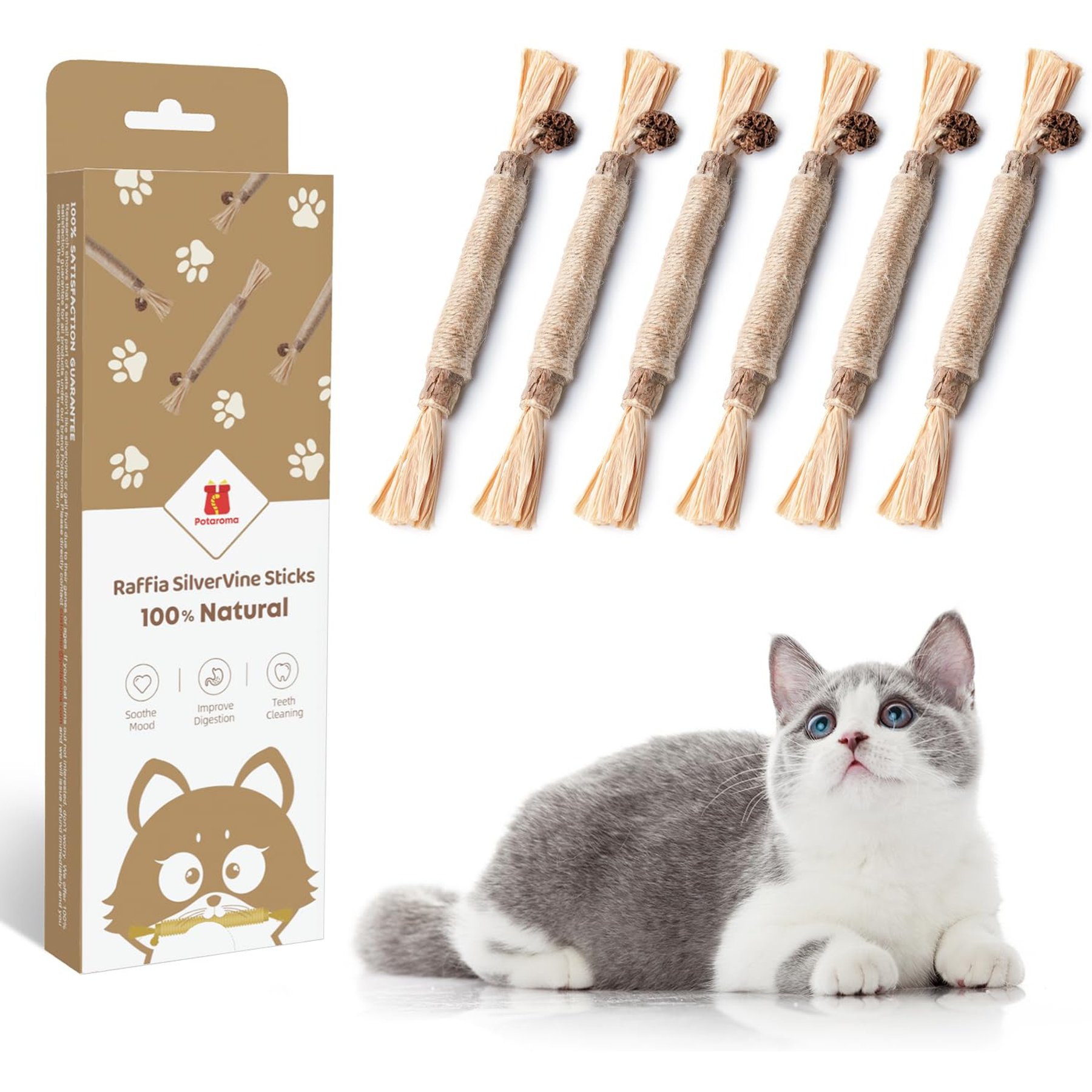 Potaroma Silvervine Stick Cat Chew Toys, 6 count
