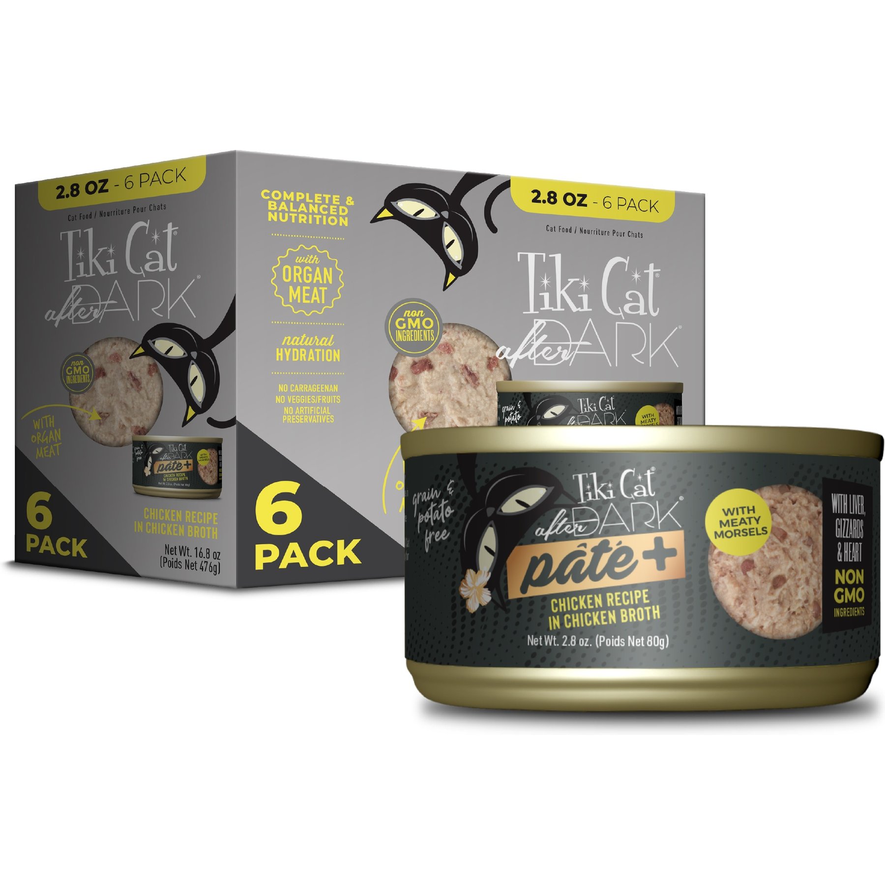 Tiki Cat After Dark Pate+ Chicken Grain-Free Wet Cat Food 2.8-oz can, case of 6