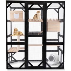 FunXplore Outdoor Cat House with Window Access, Black
