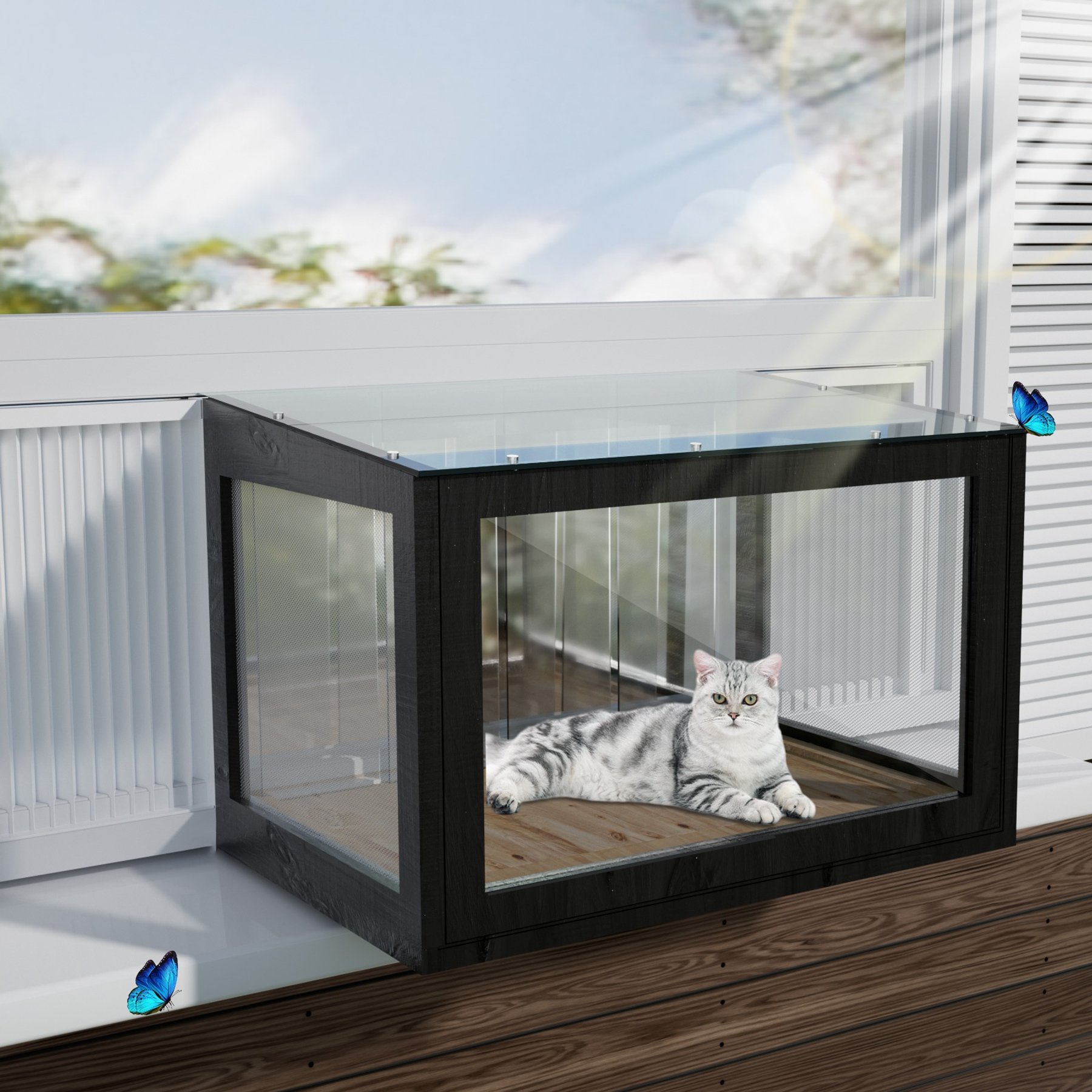 FunXplore Outdoor Weatherproof Cat Window Perch, Black