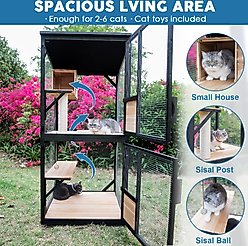 FunXplore 4 Tier Wooden Outdoor Cat House with Removable Floor, Black slide 2 of 6