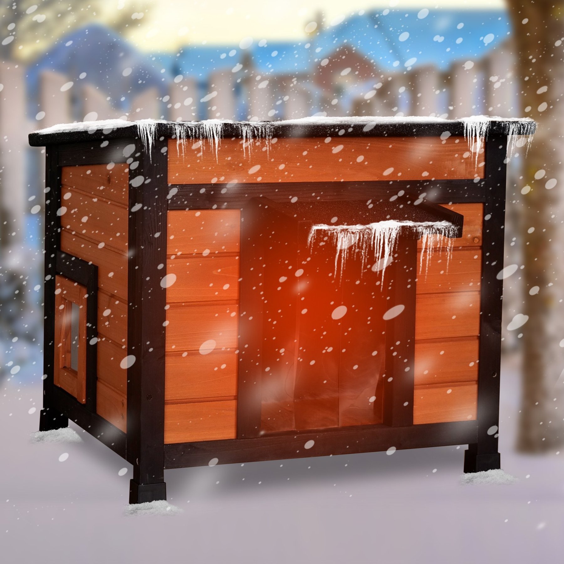FunXplore Wooden Insulated Outdoor Cat House, Brown