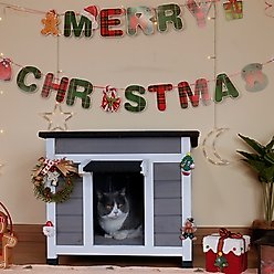 FunXplore Wooden Insulated Outdoor Cat House, Grey slide 2 of 6