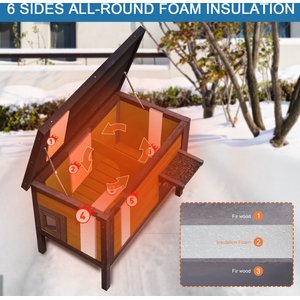 FunXplore Wooden Insulated Outdoor Cat House with Escape Door, Brown
