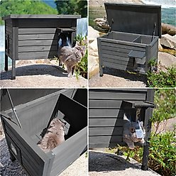 FunXplore Wooden Insulated Outdoor Cat House with Escape Door, Grey slide 2 of 6