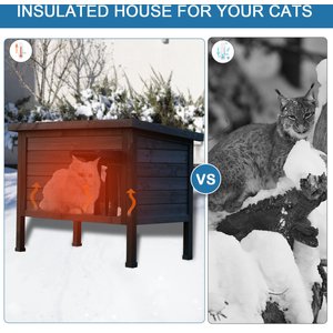 FunXplore Wooden Insulated Outdoor Cat House with Escape Door, Grey