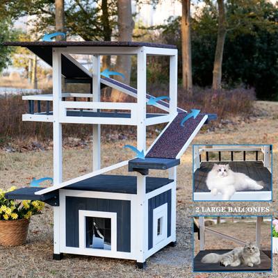 Show full view: FunXplore 4 Tier Wooden Outdoor Cat House with 2 Escape Doors, Black slide 4 of 9