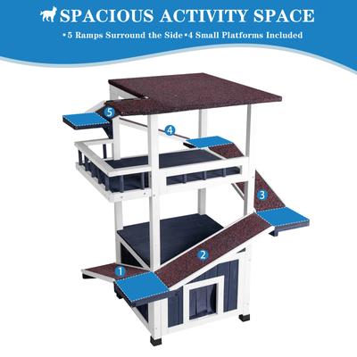 Show full view: FunXplore 4 Tier Wooden Outdoor Cat House with 2 Escape Doors, Black slide 3 of 9