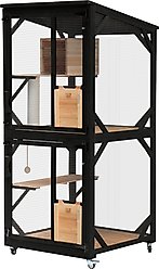 FunXplore 4 Tier Wooden Outdoor Cat House with Removable Floor, Black