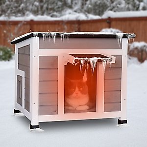 FunXplore Wooden Insulated Outdoor Cat House, Grey