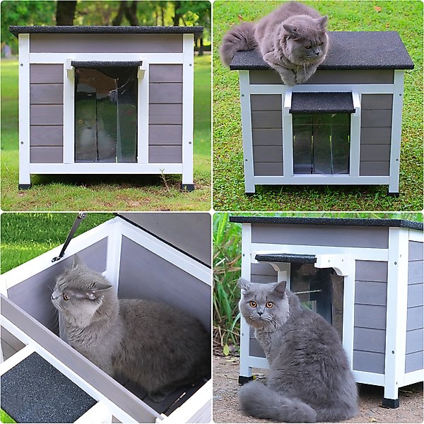 Show full view: FunXplore Wooden Outdoor Cat House, Grey slide 6 of 6