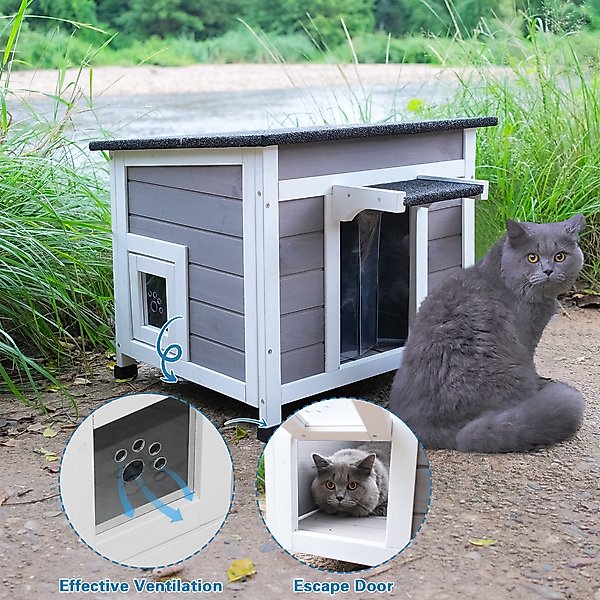 Show full view: FunXplore Wooden Outdoor Cat House, Grey slide 5 of 6