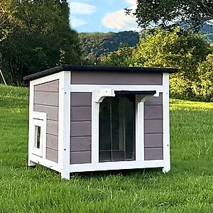 FunXplore Wooden Outdoor Cat House, Grey