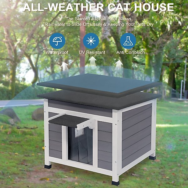 Show full view: FunXplore Wooden Outdoor Cat House, Grey slide 2 of 6