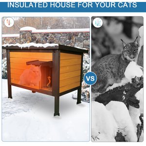 FunXplore Wooden Insulated Outdoor Cat House with Escape Door, Brown