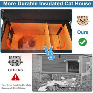 FunXplore Wooden Insulated Outdoor Cat House with Escape Door, Brown