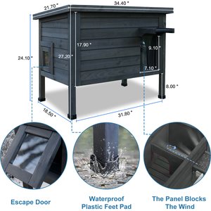 FunXplore Wooden Insulated Outdoor Cat House with Escape Door, Grey