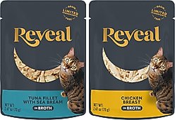 Reveal Tuna with Sea Bream in Broth + Chicken Breast in Broth Flavored Wet Cat Food