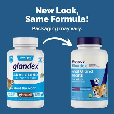 Show full view: Vetnique Labs Glandex Anal Gland Support Supplement Powder with Pork Liver Flavor for Dogs & Cats, 5.5-oz bottle, bundle of 2 slide 3 of 12
