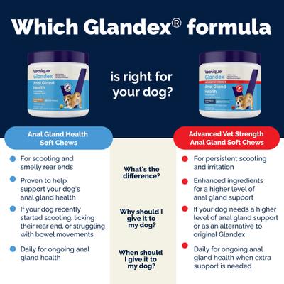 Show full view: Vetnique Labs Glandex Advanced Vet Strength Duck & Bacon Flavor Anal Gland Health Chew Supplement for Dogs, 10 count slide 6 of 10