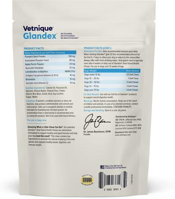 Show full view: Vetnique Labs Glandex Dog Anal Gland Support Soft Chews with Pumpkin, Digestive Enzymes, Probiotics & Fiber Supplement Boot The Scoot Peanut Butter Flavored, 30 count slide 3 of 11
